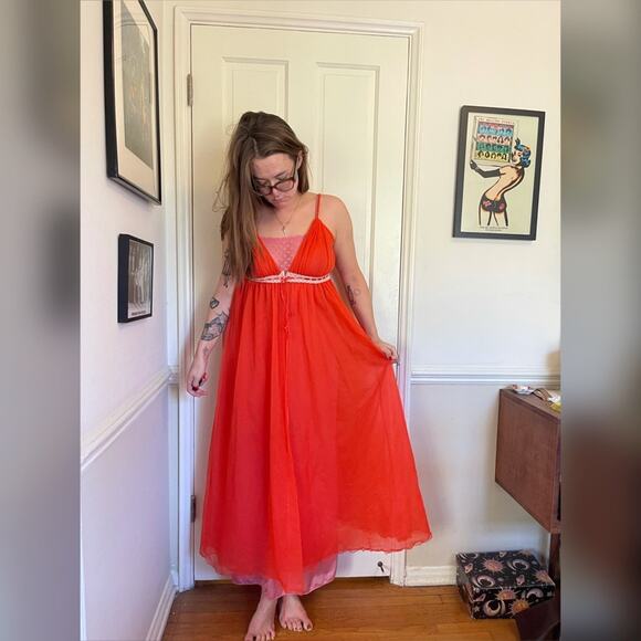 Vintage Other - 60s Vintage Sheer Nylon Orange Robe by Intime California